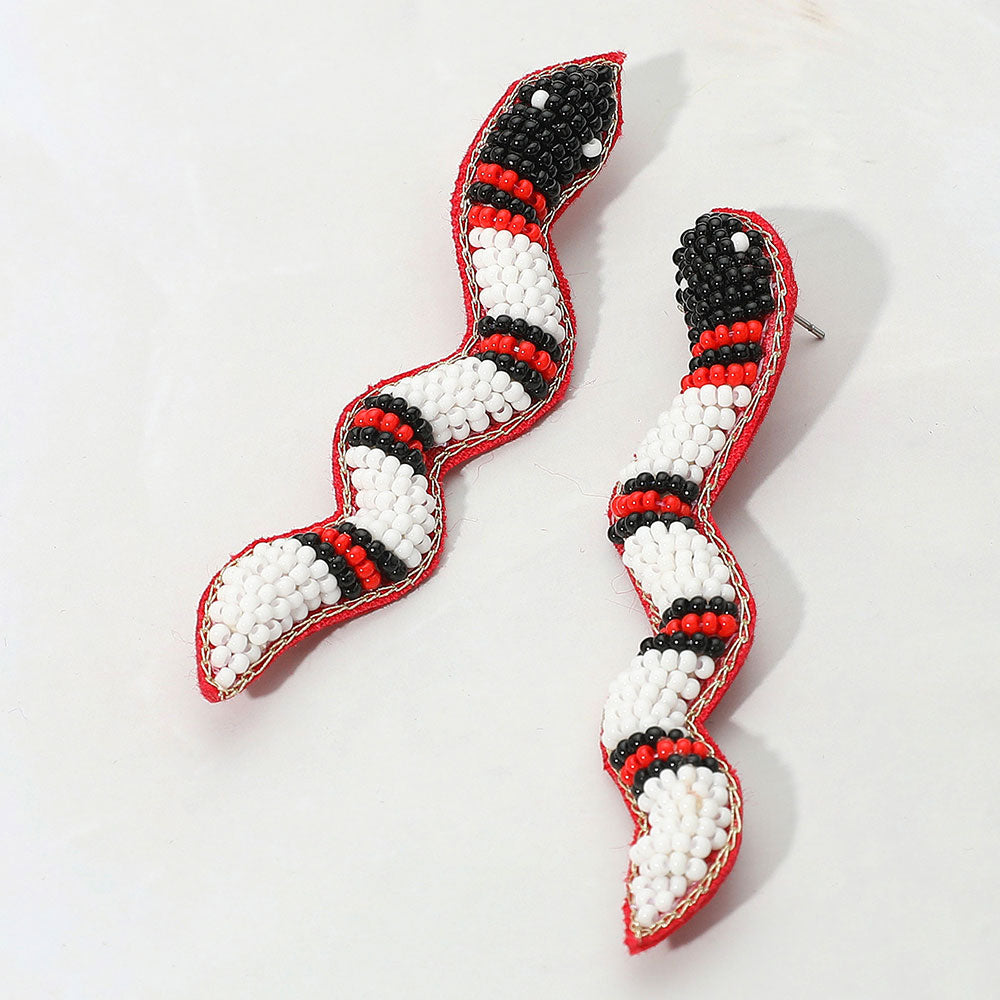 Felt Back Seed Beaded Snake Earrings