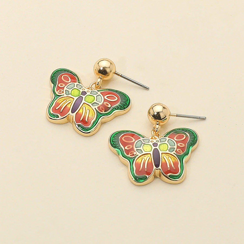 Enamel Butterfly Detailed Dangle Earrings