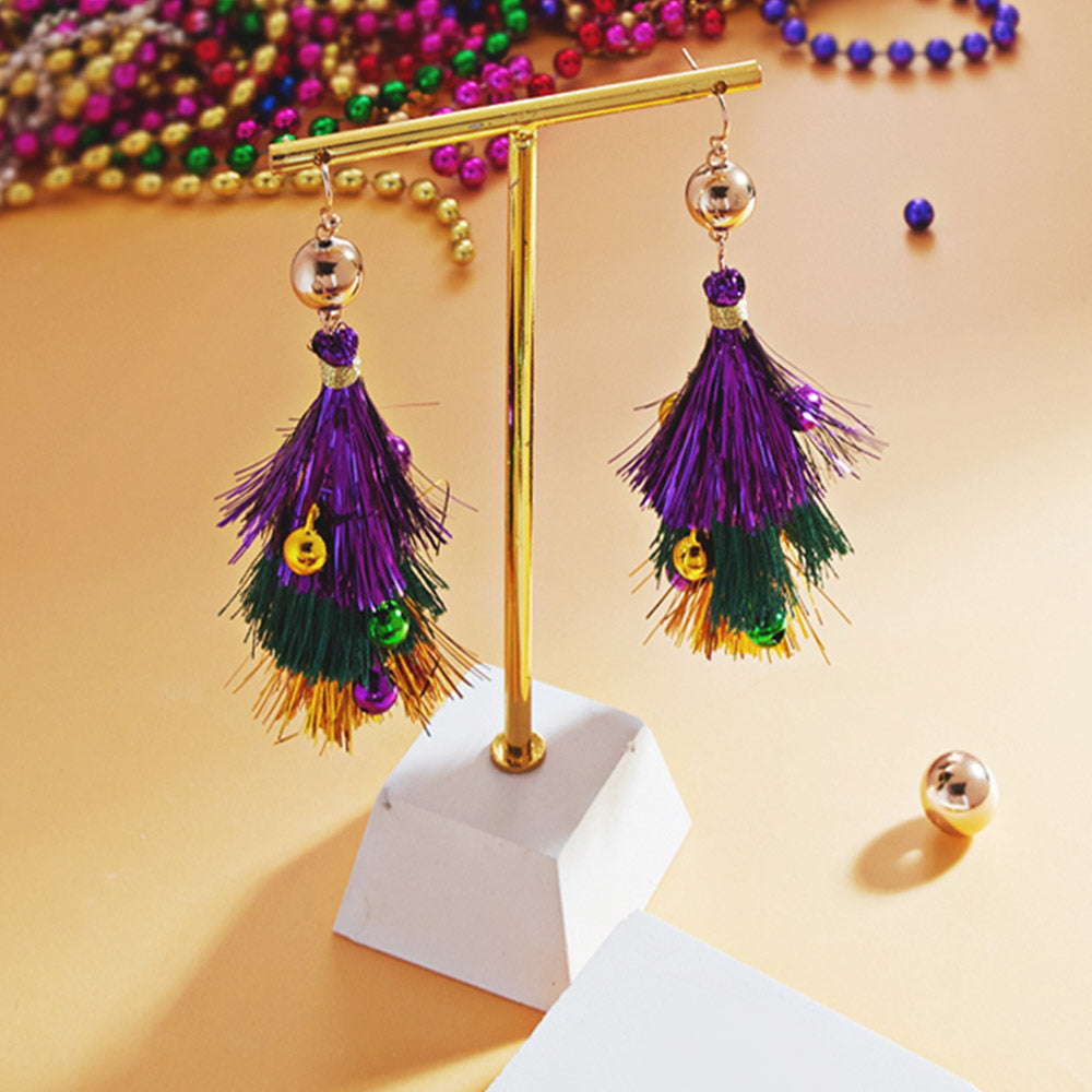 Women's Mardi Gras Triple Fringe Layered Dangle Earrings