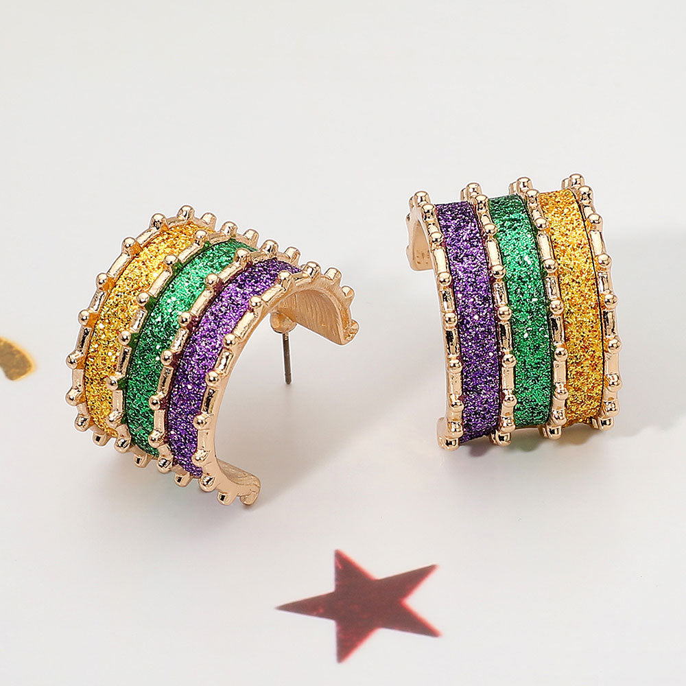 Women's Mardi Gras Glitter Stripe Hoop Earrings