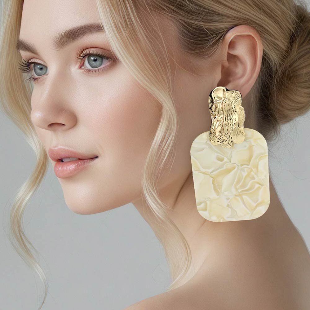 Women's Oversized Patterned Celluloid Acetate Plate Accent Door Knocker Dangle Earrings