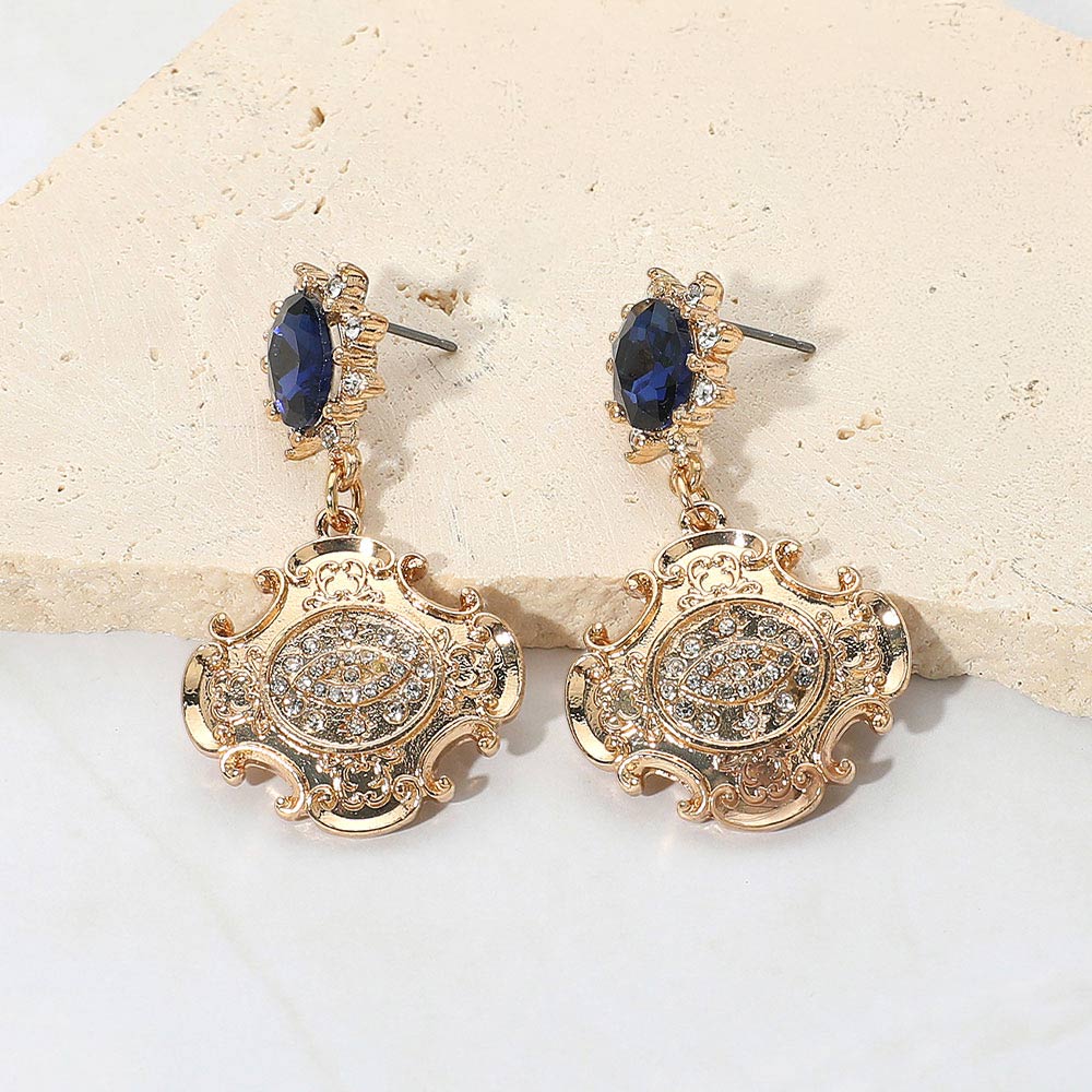 Stone Embellished Evil Eye Accented Dangle Earrings