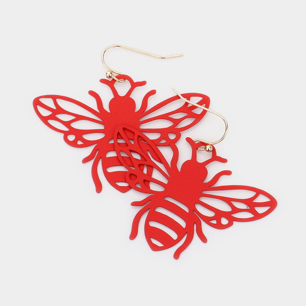 Brass Metal Cutout Honey Bee Dangle Earrings