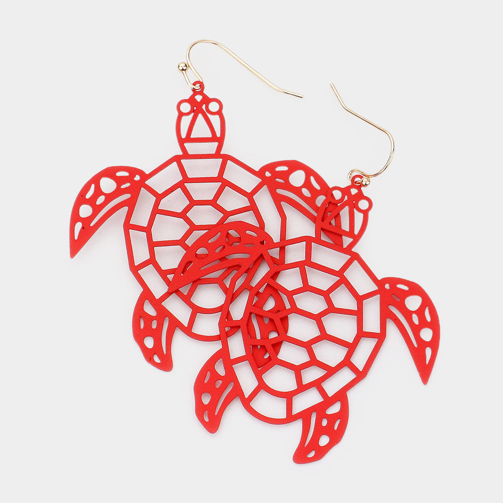 Brass Metal Cutout Turtle Dangle Earrings