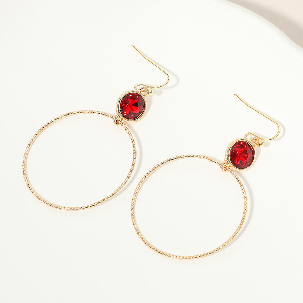 Round Stone Bezel Accent Open Hoop Drop Link Earrings