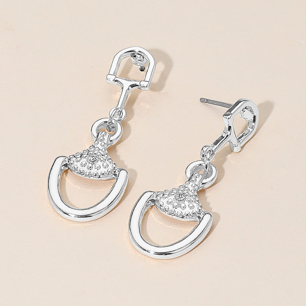Rhinestone Accent Modern Horsebit Link Drop Earrings