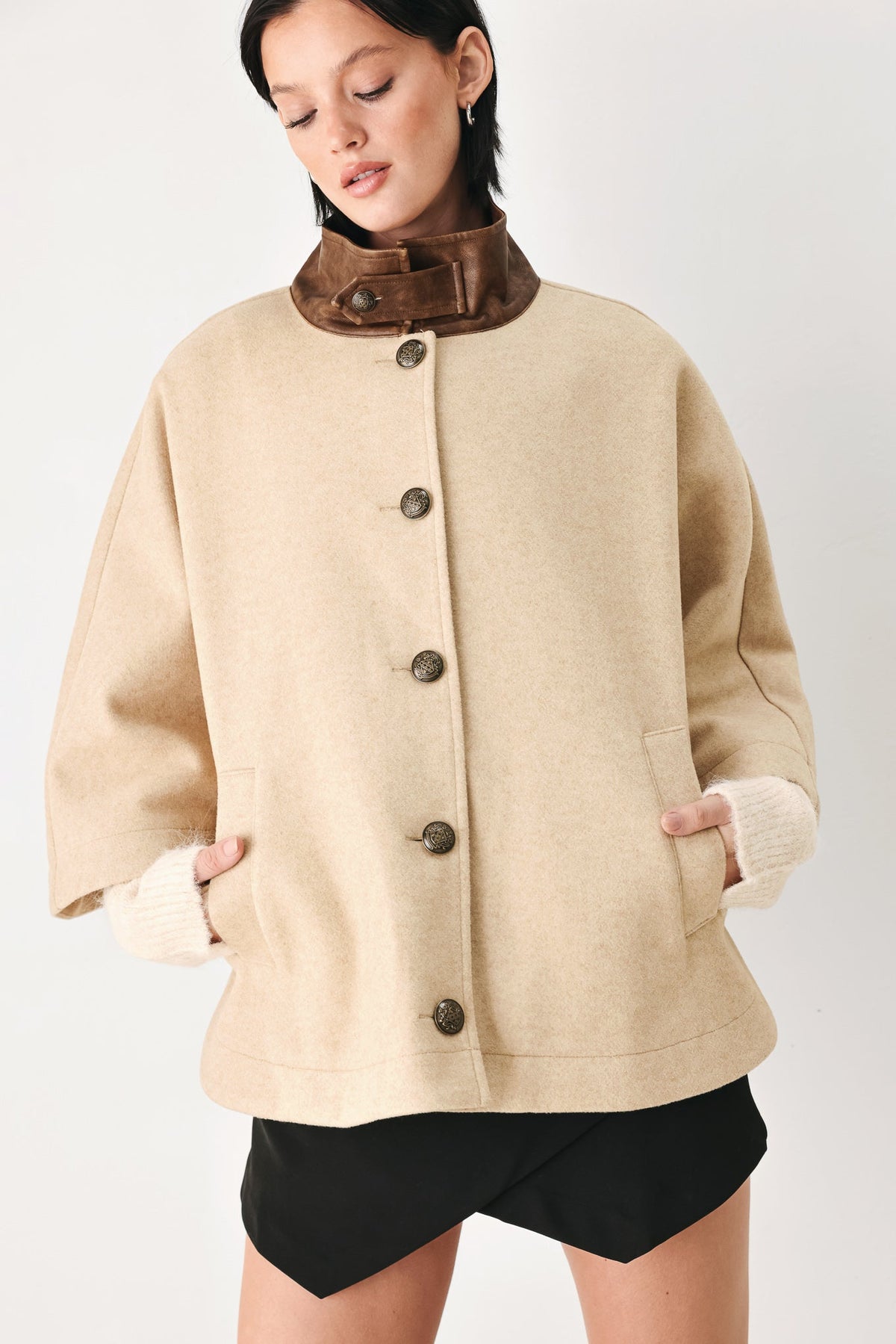 CITY IN MOTION BUCKLED CAPELET JACKET