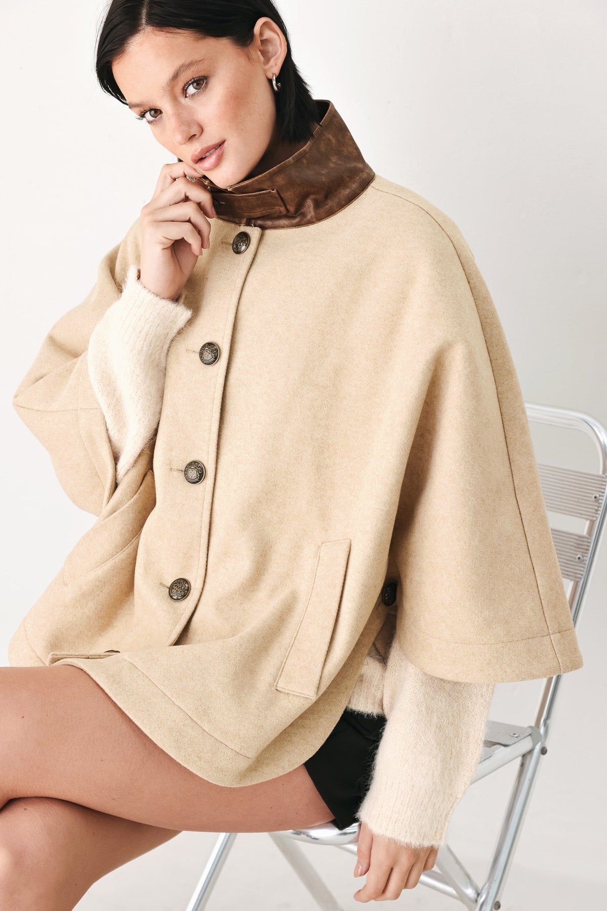CITY IN MOTION BUCKLED CAPELET JACKET