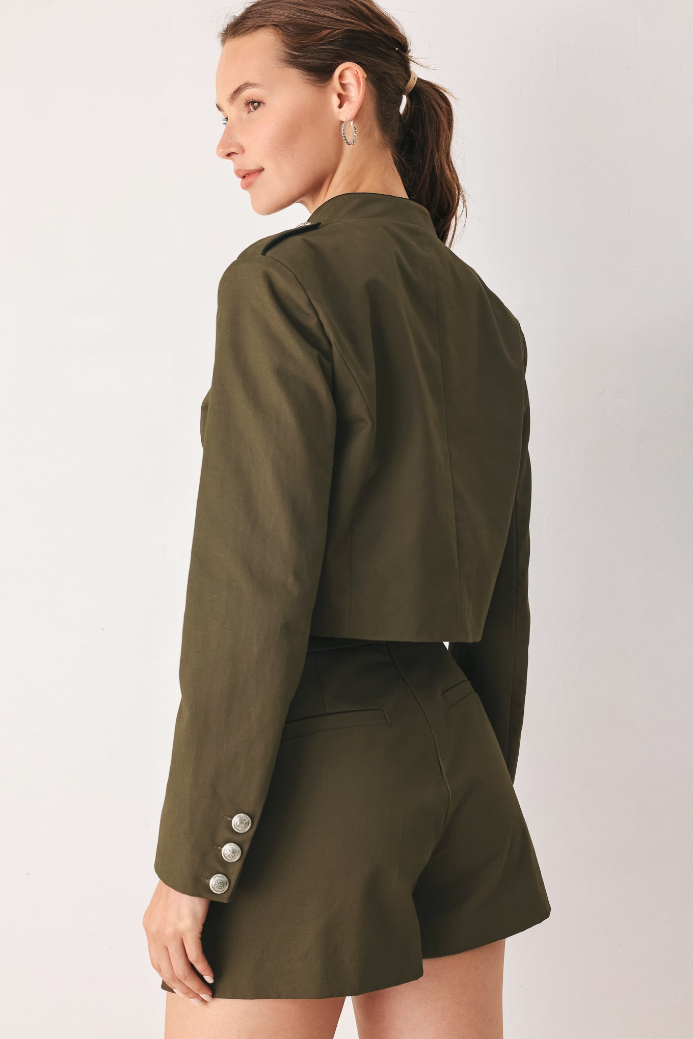 OLIVE CADET WOVEN CROP JACKET