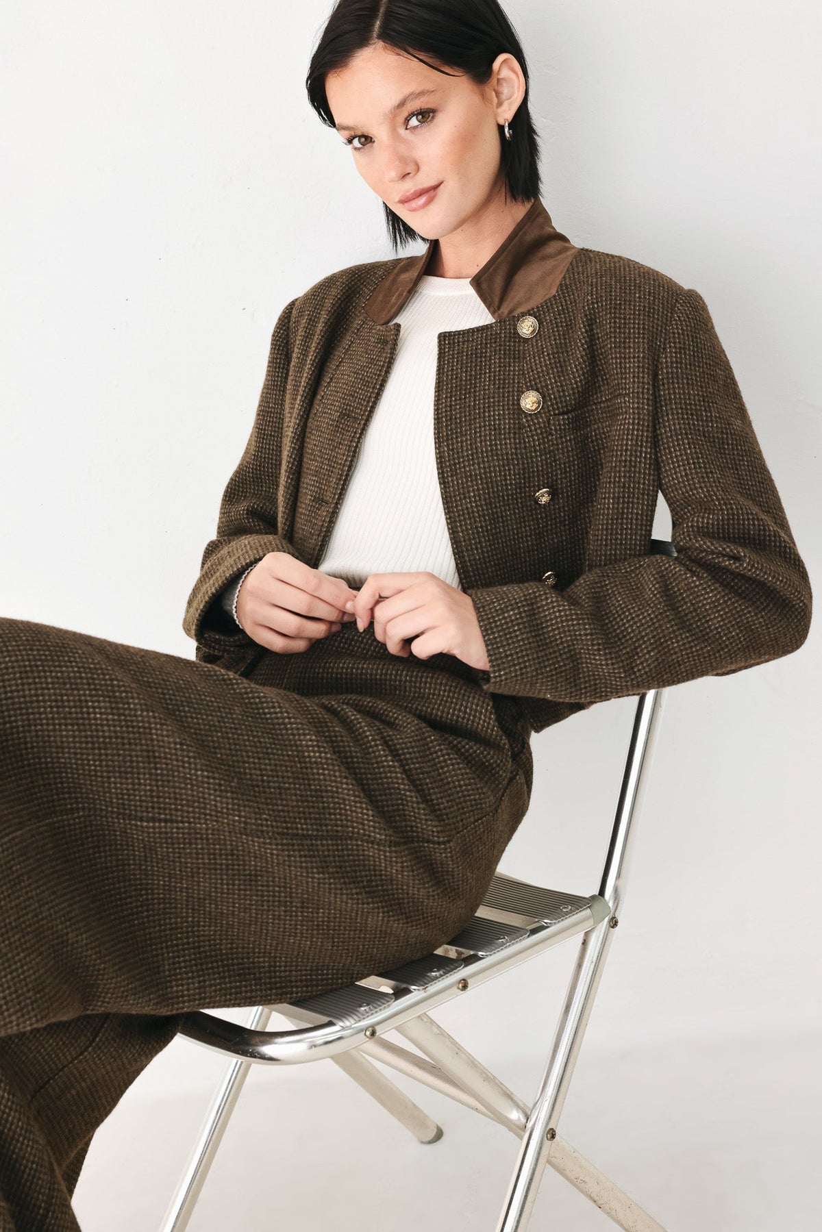 HERITAGE CHARM HOUNDSTOOTH CROP JACKET