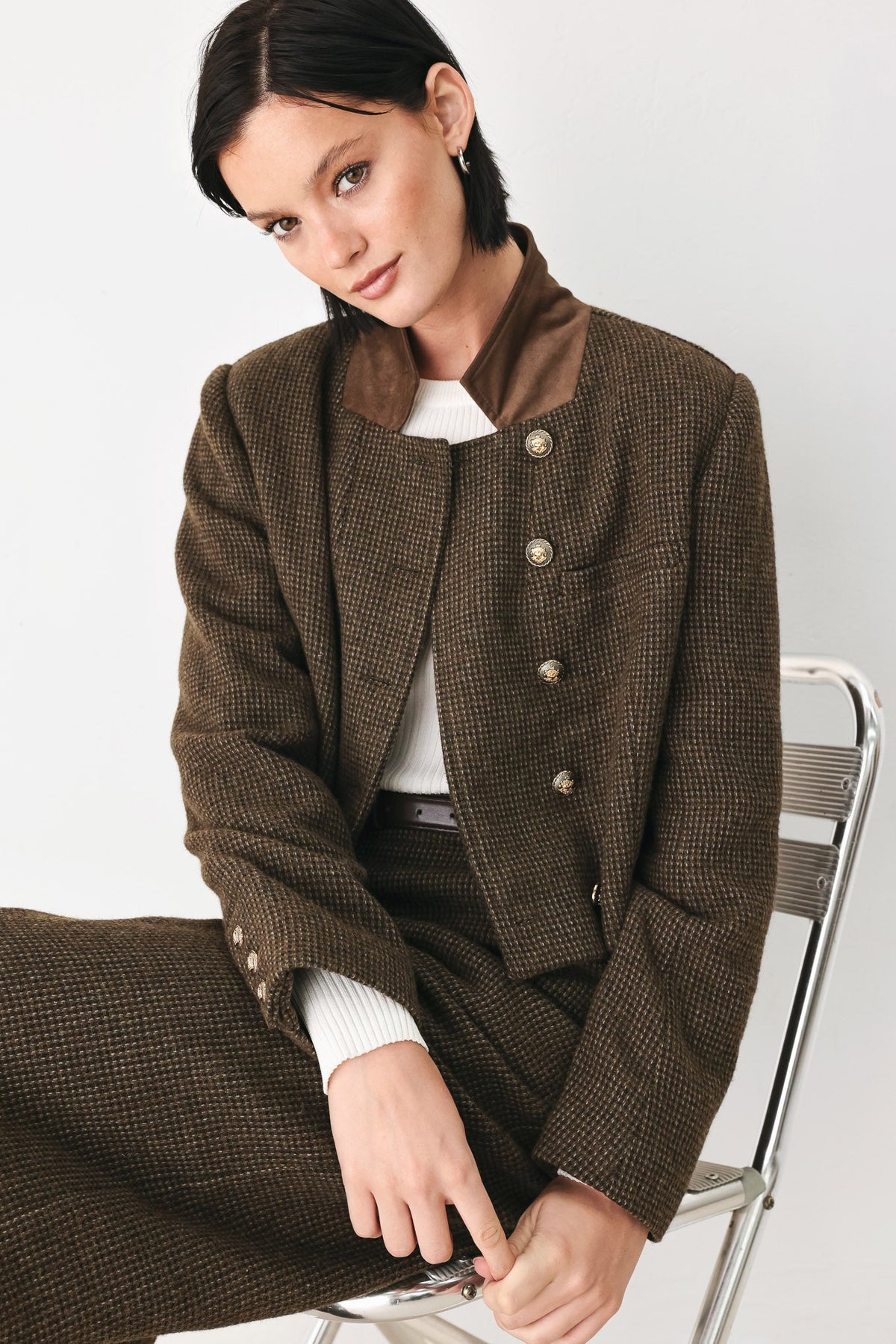 HERITAGE CHARM HOUNDSTOOTH CROP JACKET