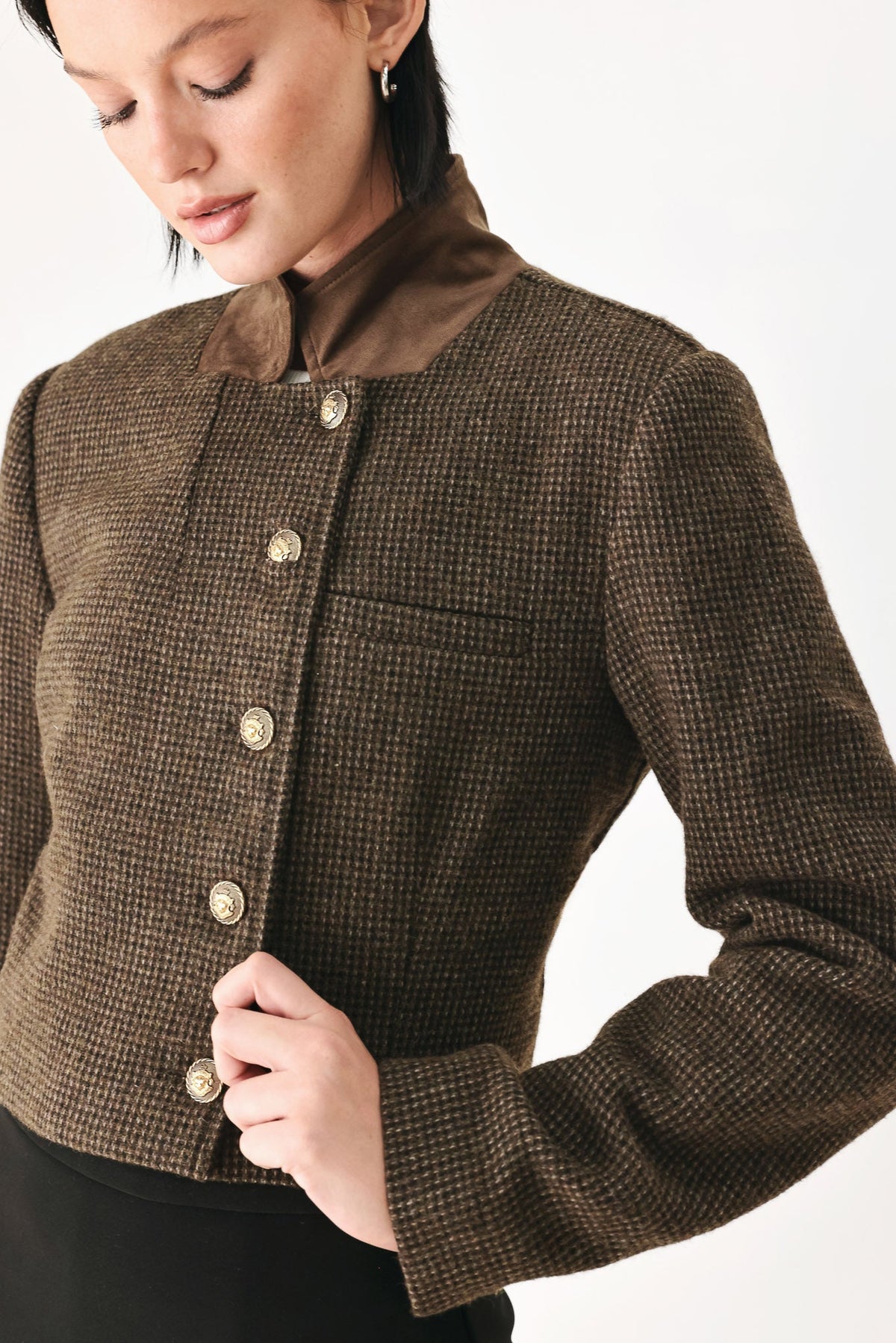 HERITAGE CHARM HOUNDSTOOTH CROP JACKET