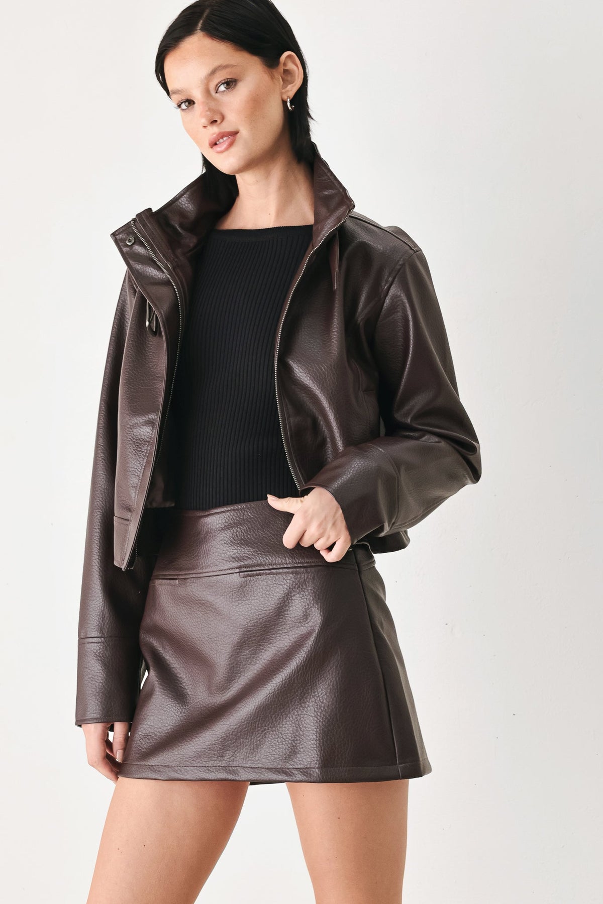 REBEL ROMANCE BUCKLED FAUX LEATHER CROPPED JACKET