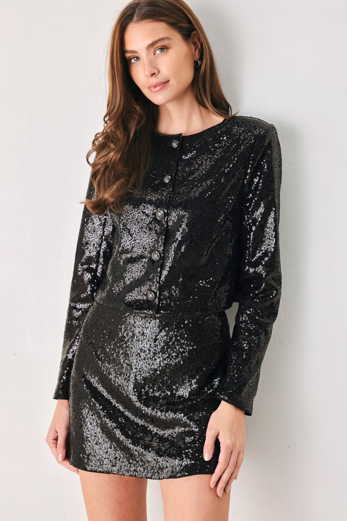 MIDNIGHT DISCO BLACK SEQUIN CROPPED JACKET