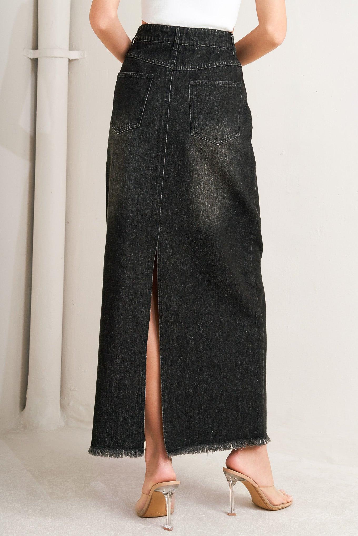 TALK ABOUT BEAUTY DENIM MIDI SKIRT