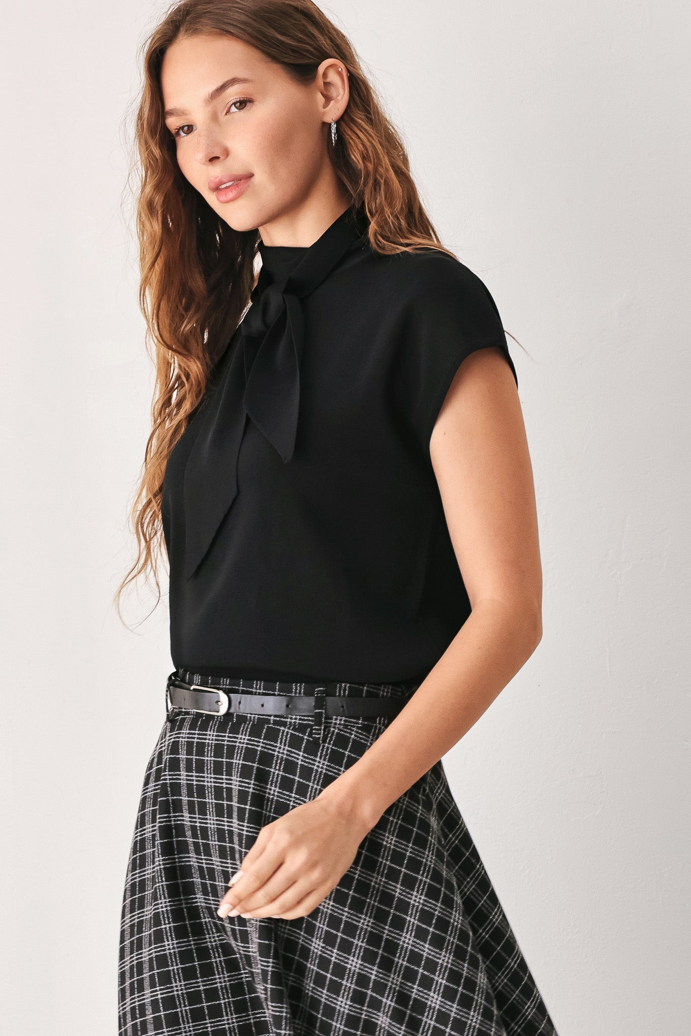 MONOCHROME CHECK FULL-SWEEP MIDI SKIRT