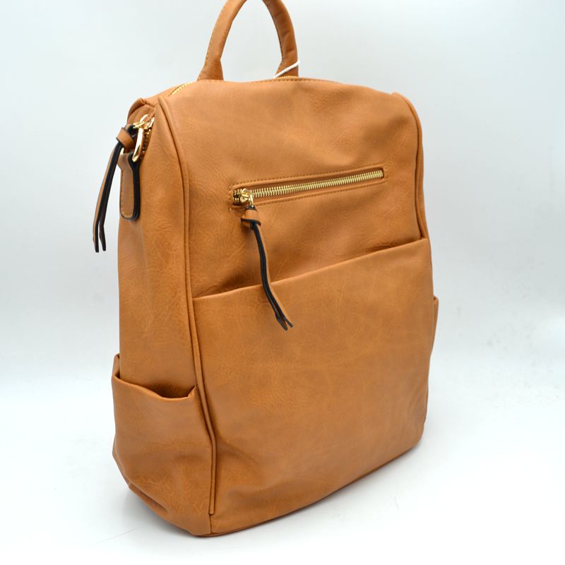 Structured Multi-Pocket Backpack with Metallic Zippers