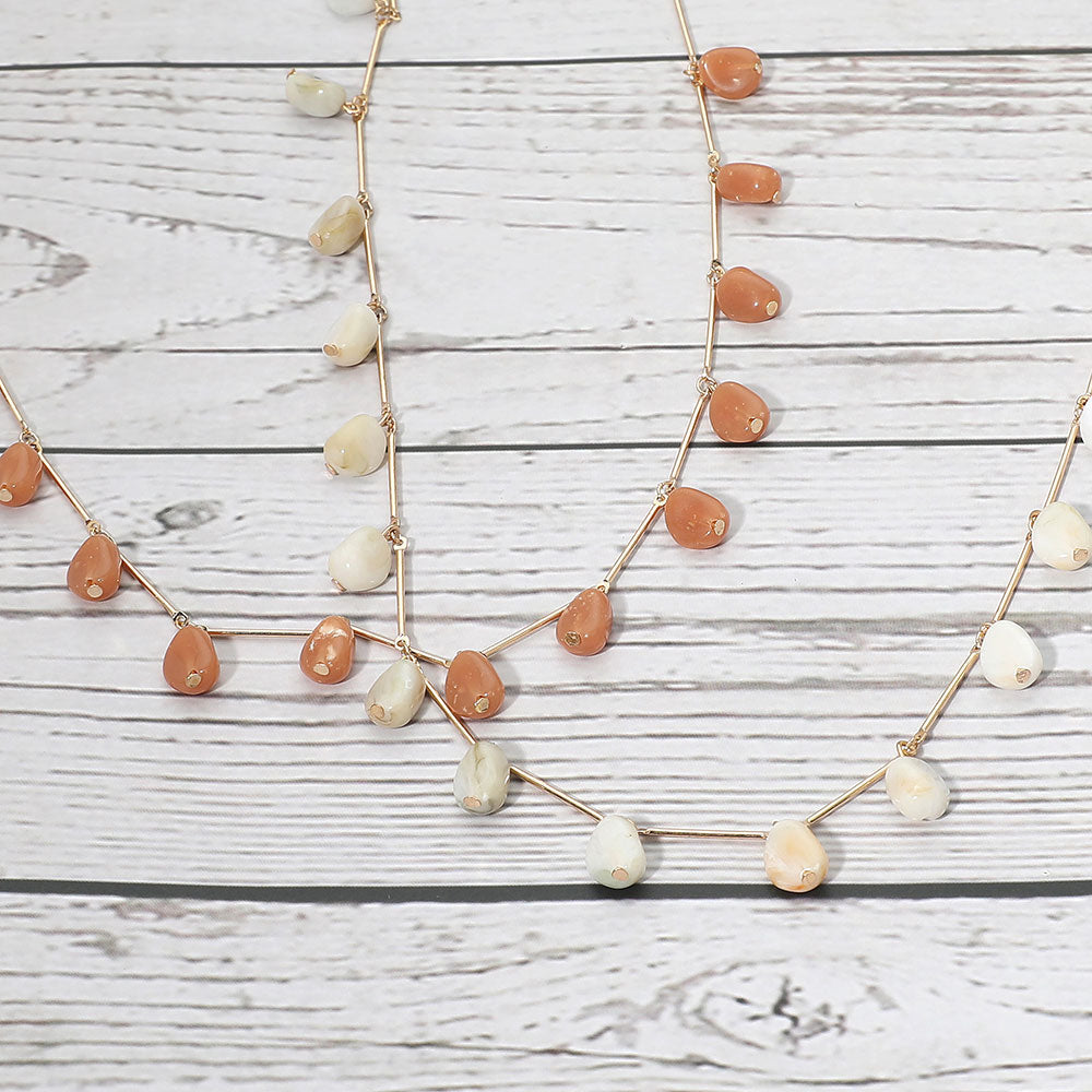 Marbled Resin Beads Drop Station Necklace