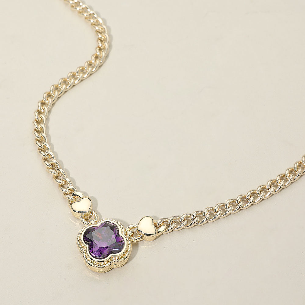 14K Gold Plated CZ Quatrefoil Pendant Pointed Chain Necklace