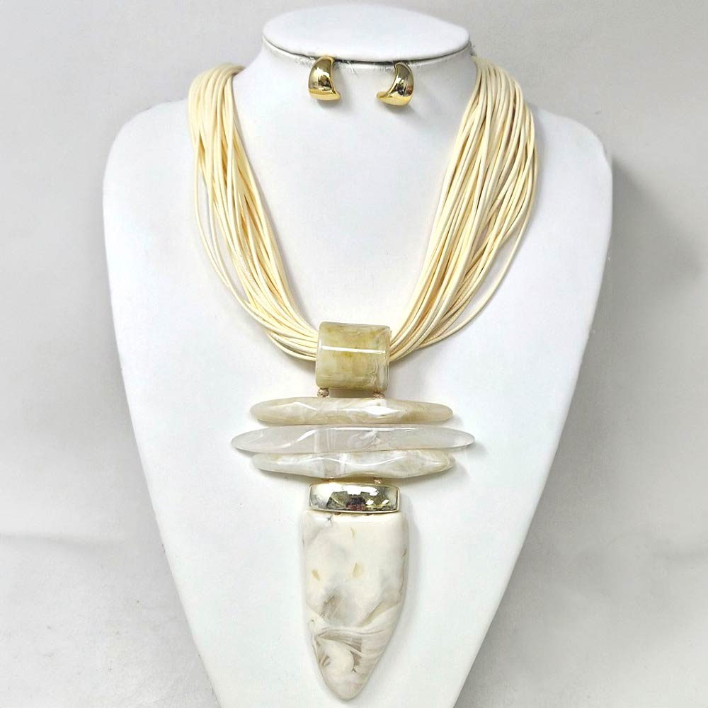 Bold Abstract Marbled Resin Pendant Accent Multi Strand Cord Statement Necklace