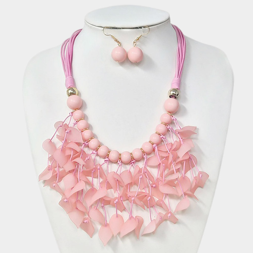 Bold Leaf Fringe Embellished Multi Cord Statement Necklace