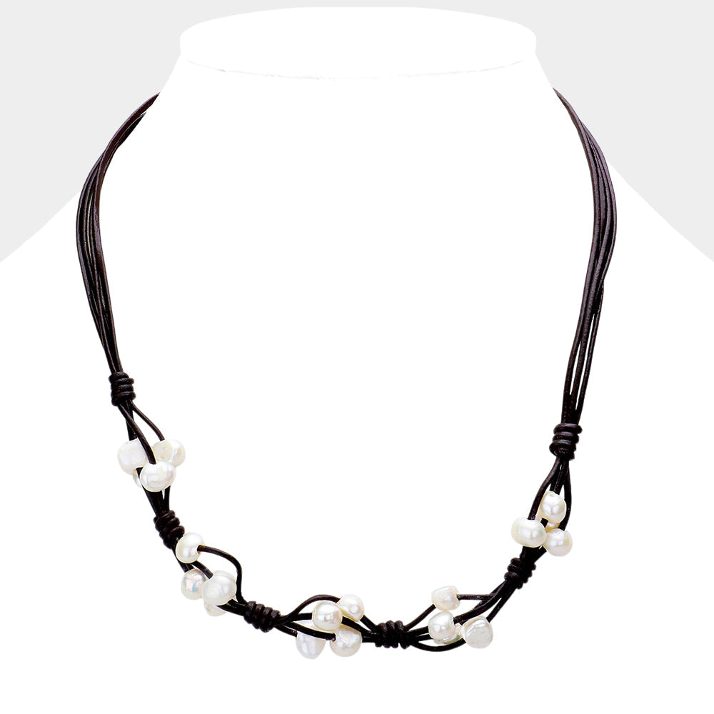 Freshwater Pearl Faux Leather Necklace