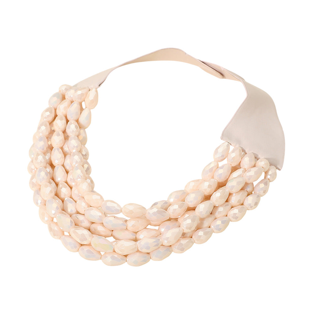 Women's Chunky Acrylic Teardrop Beaded Multi-Layer Faux Leather Statement Necklace