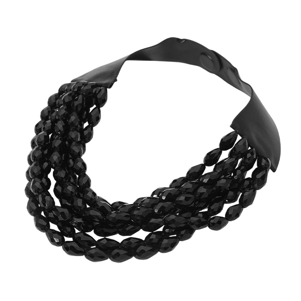 Women's Chunky Acrylic Teardrop Beaded Multi-Layer Faux Leather Statement Necklace
