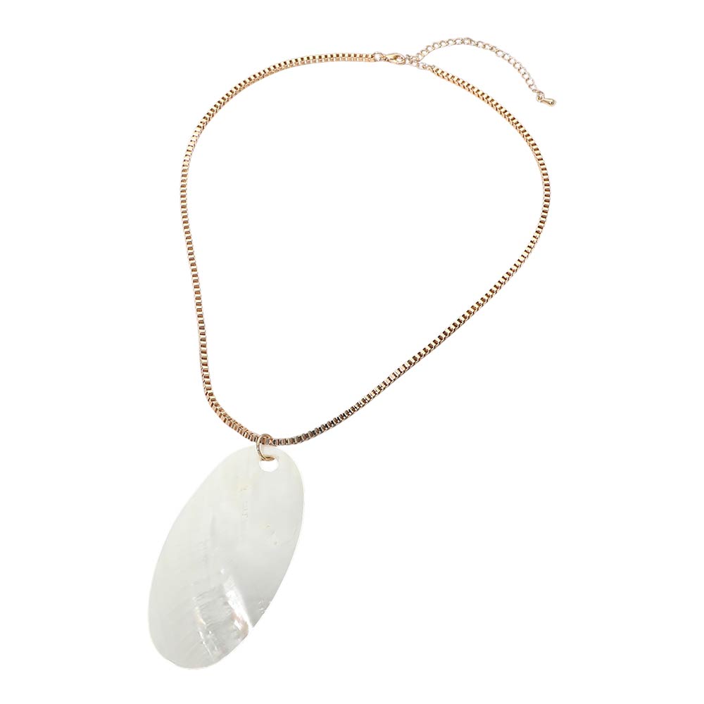 Mother of Pearl Oval Shell Pendant Cord Necklace