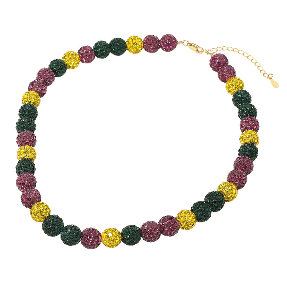 Mardi Gras Shamballa Ball Beaded Necklace