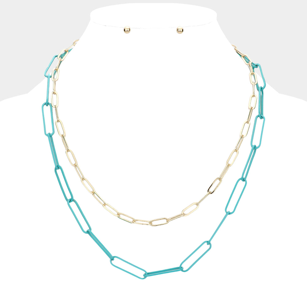 2PCS - Colored Open Metal Oval Link Necklaces