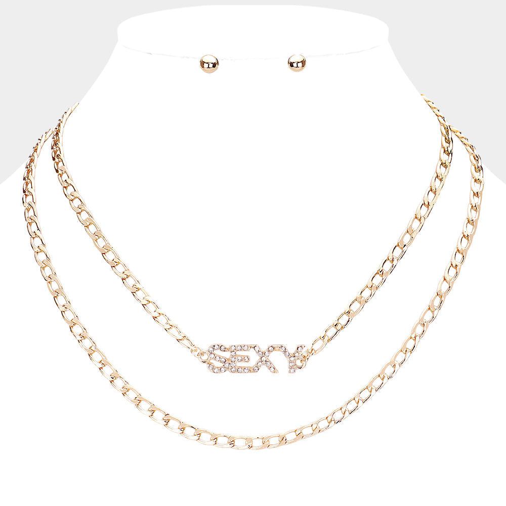 2PCS - SEXY Rhinestone Embellished Pendant Message Necklaces