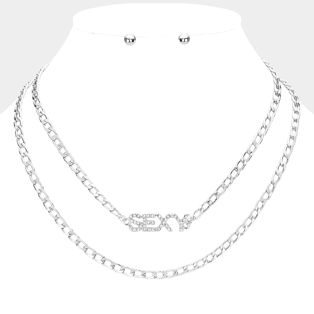 2PCS - SEXY Rhinestone Embellished Pendant Message Necklaces
