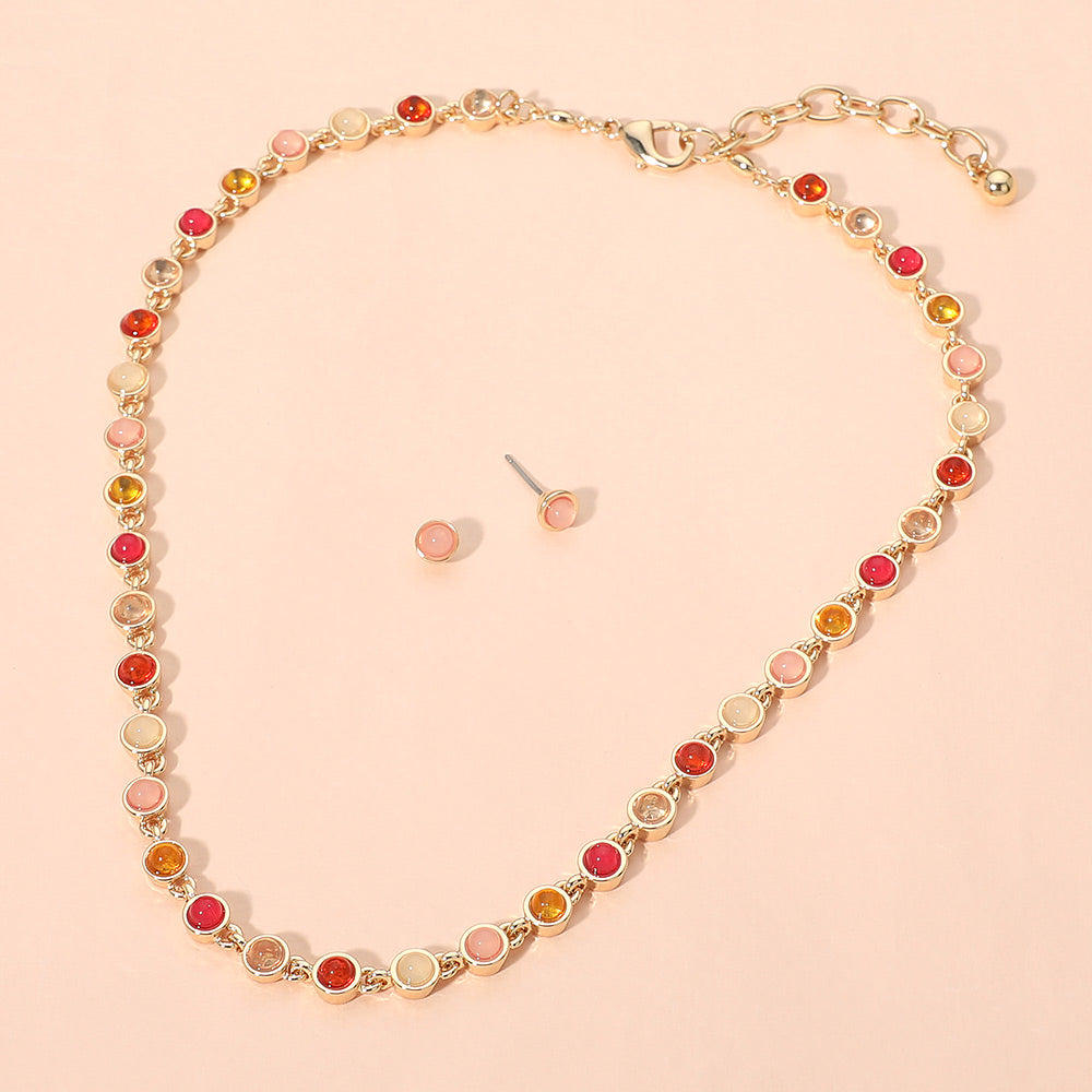 Round Stone Bezel Link Chain Necklace