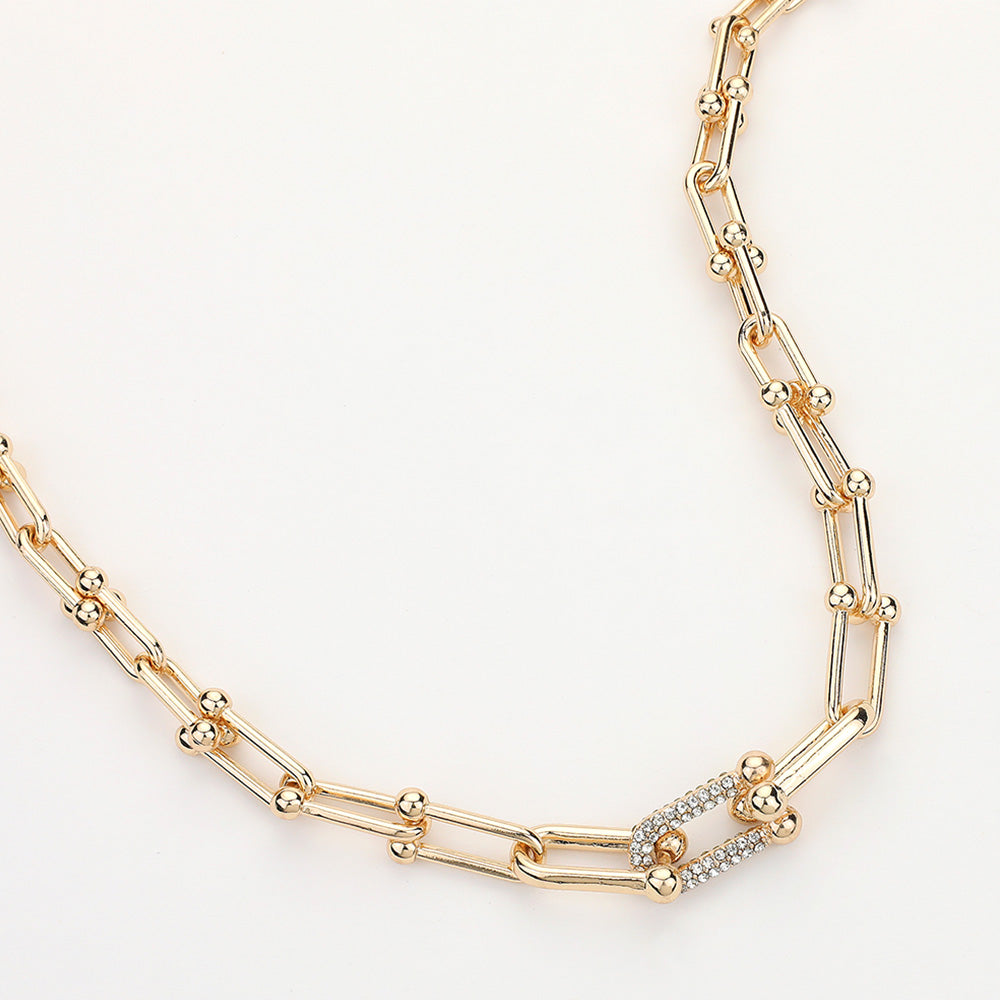 Hardware Link Stone Paved Necklace