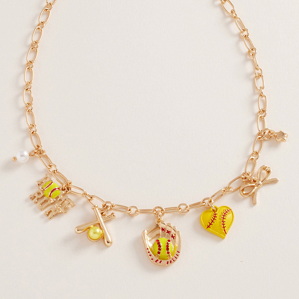 Softball Bow Pearl Charm Necklace