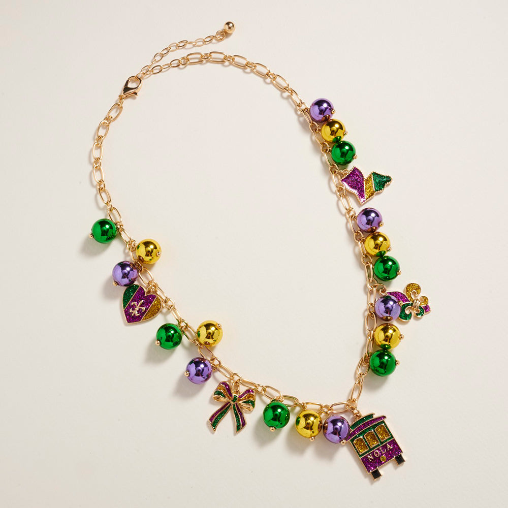 Mardi Gras Beads Charm Statement Necklace