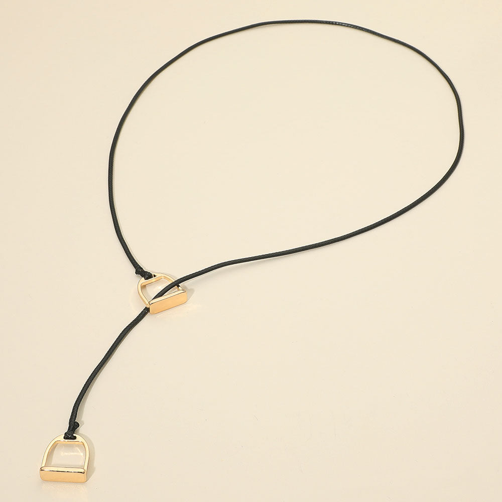 Metal Horsebit Lariat Waxed Cord Necklace
