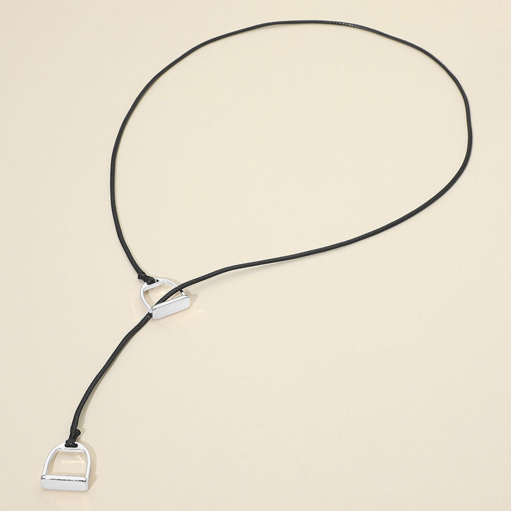 Metal Horsebit Lariat Waxed Cord Necklace