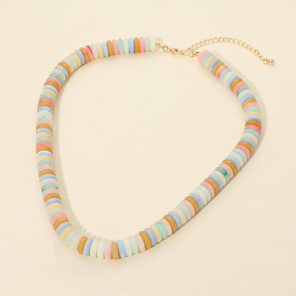 Flat Resin Disc Beaded Necklace