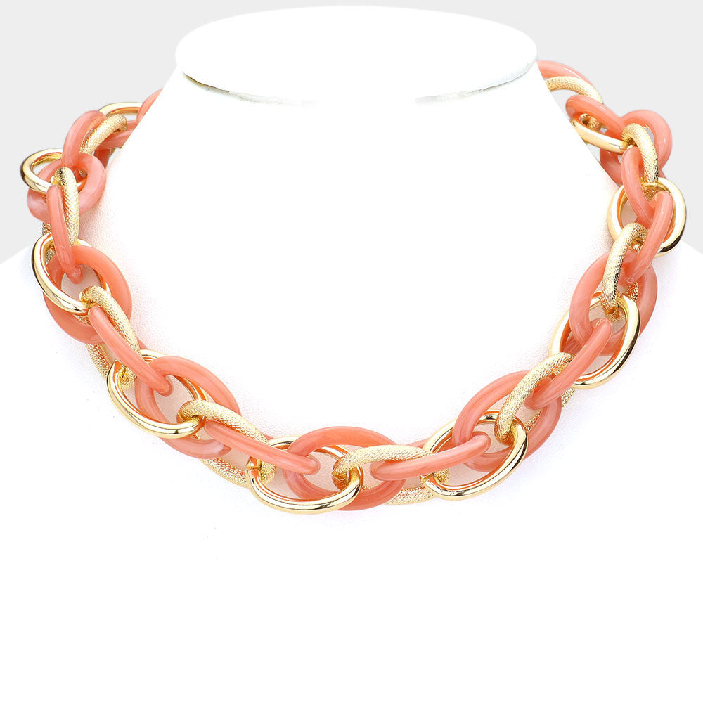 Resin Metal Open Oval Link Necklace