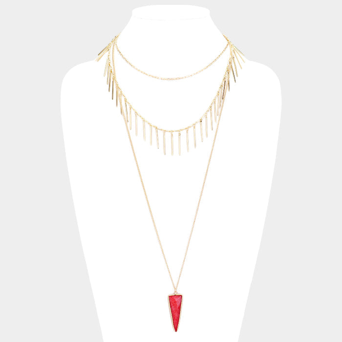 Layered Natural Stone Pendant Necklace