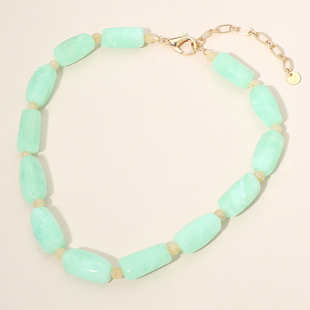 Chunky Rectangular Marbled Resin Beaded Statement Necklace