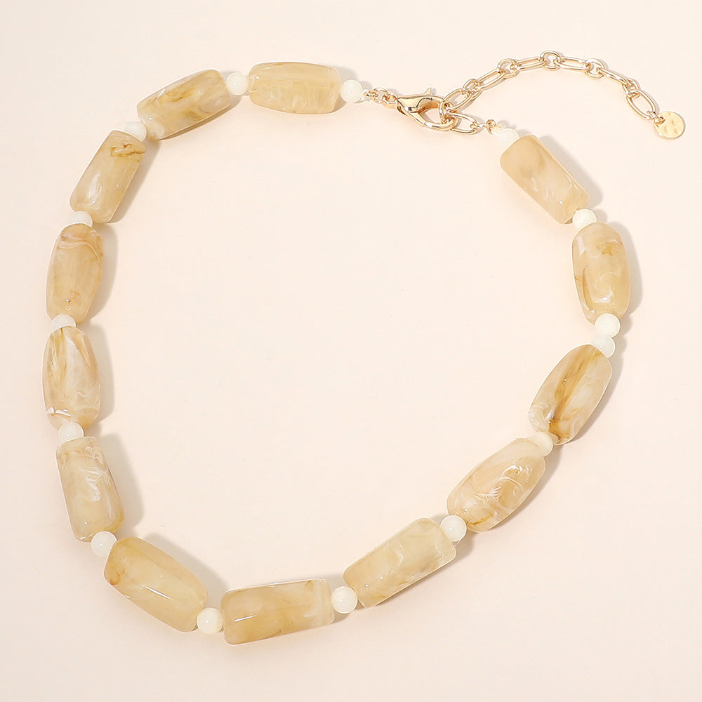 Chunky Rectangular Marbled Resin Beaded Statement Necklace