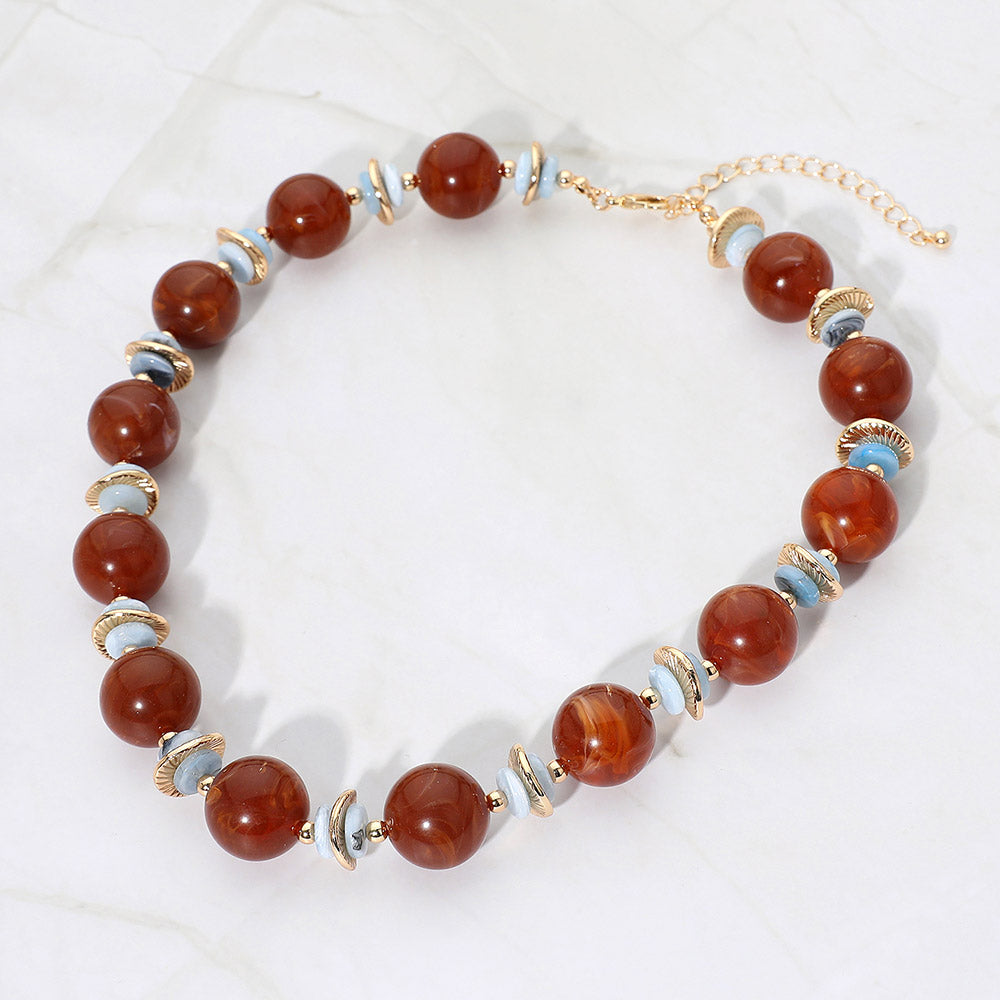 Abstract Marbled Resin Ball Beaded Necklace