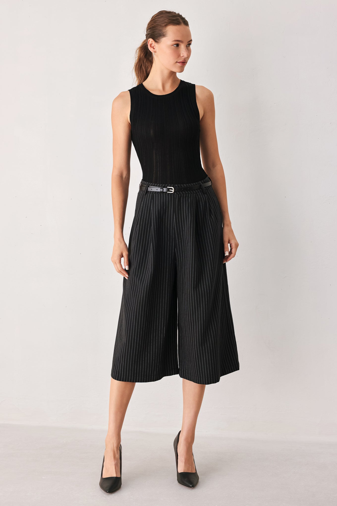 PARK AVENUE PINSTRIPE WOVEN CULOTTE PANTS