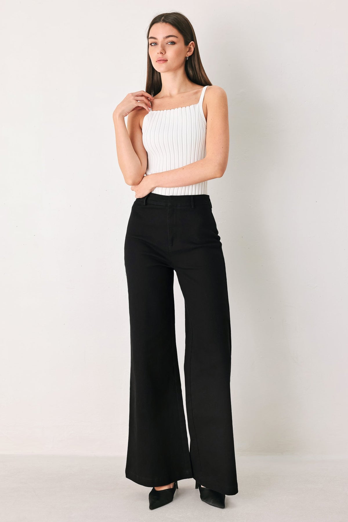 DENIM AUTHORITY BLACK DENIM WIDE-LEG PANTS