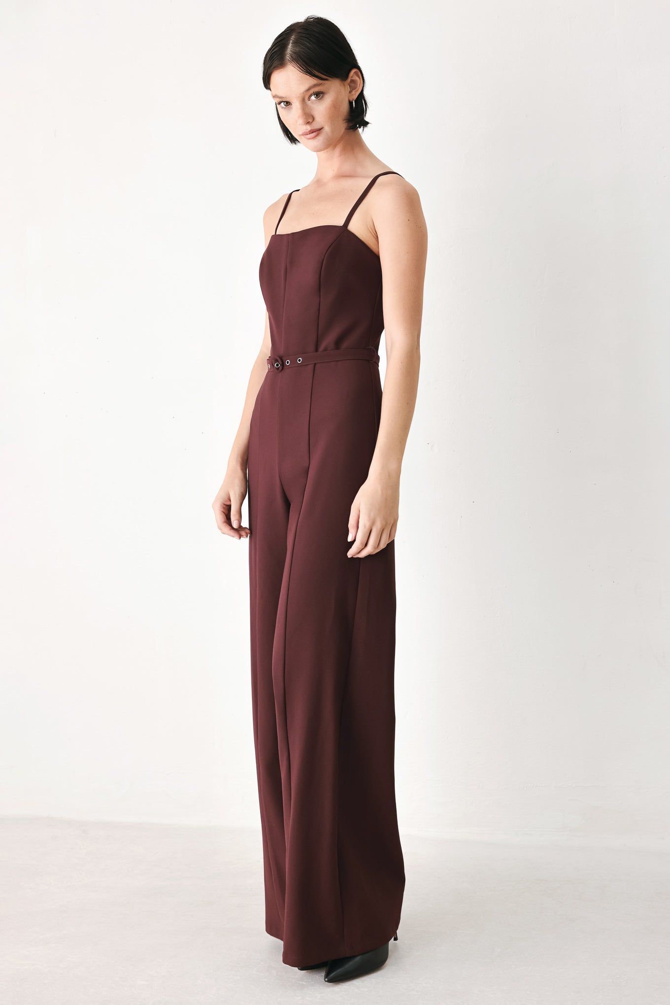 BURGUNDY MODERN MUSE WOVEN JUMPSUIT