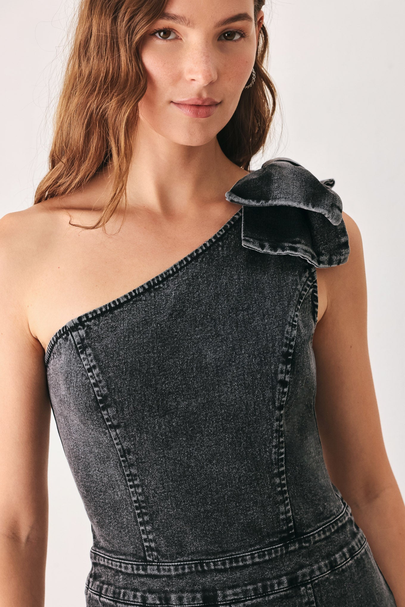GRAPHITE PETAL EDGE DENIM JUMPSUIT