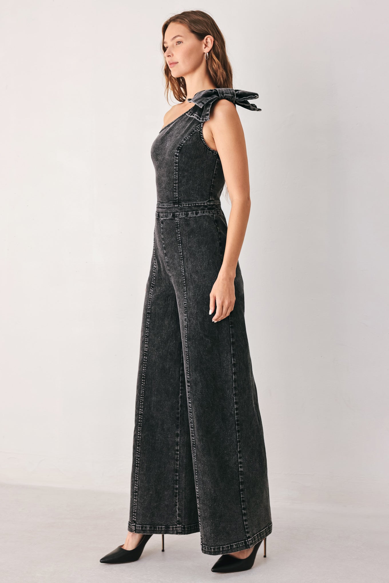 GRAPHITE PETAL EDGE DENIM JUMPSUIT